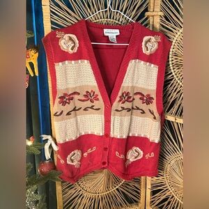 Vintage Floral Knit Grandma Sweater Vest | Cozy Retro Button Front